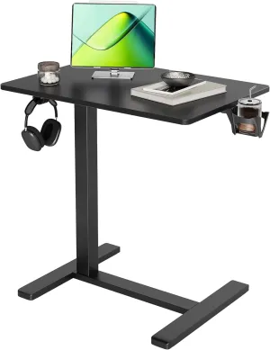 Claiks Height-Adjustable Overbed Table with Wheels, Portable Rolling Laptop Desk, Mobile Standing Desk for Home & Hospital Use, Black 25.5 inch