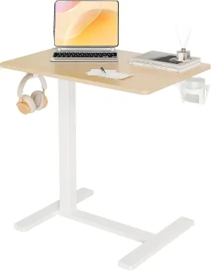 Claiks Height-Adjustable Overbed Table with Wheels, Portable Rolling Laptop Desk, Mobile Standing Desk for Home & Hospital Use, Nature 25.5 inch