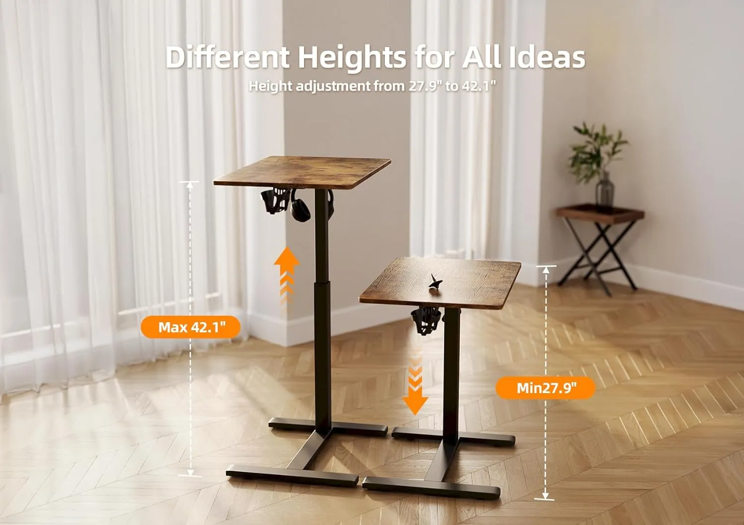 Claiks Mobile Overbed Table with Wheels - 25.5" Adjustable Height Standing Desk for Hospital & Home Use, 22lbs Capacity, Ergonomic Rolling Laptop Cart, Rustic