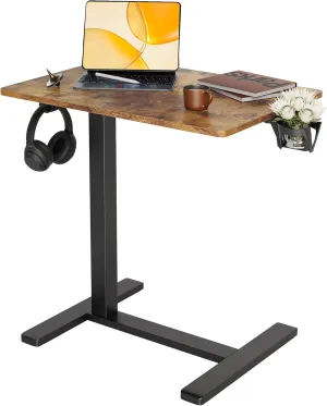 Claiks Mobile Overbed Table with Wheels - 25.5" Adjustable Height Standing Desk for Hospital & Home Use, 22lbs Capacity, Ergonomic Rolling Laptop Cart, Rustic