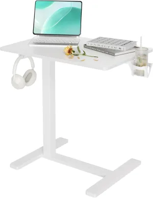 Claiks Mobile Overbed Table with Wheels - 25.5" Adjustable Height Standing Desk for Hospital & Home Use, 22lbs Capacity, Ergonomic Rolling Laptop Cart, White
