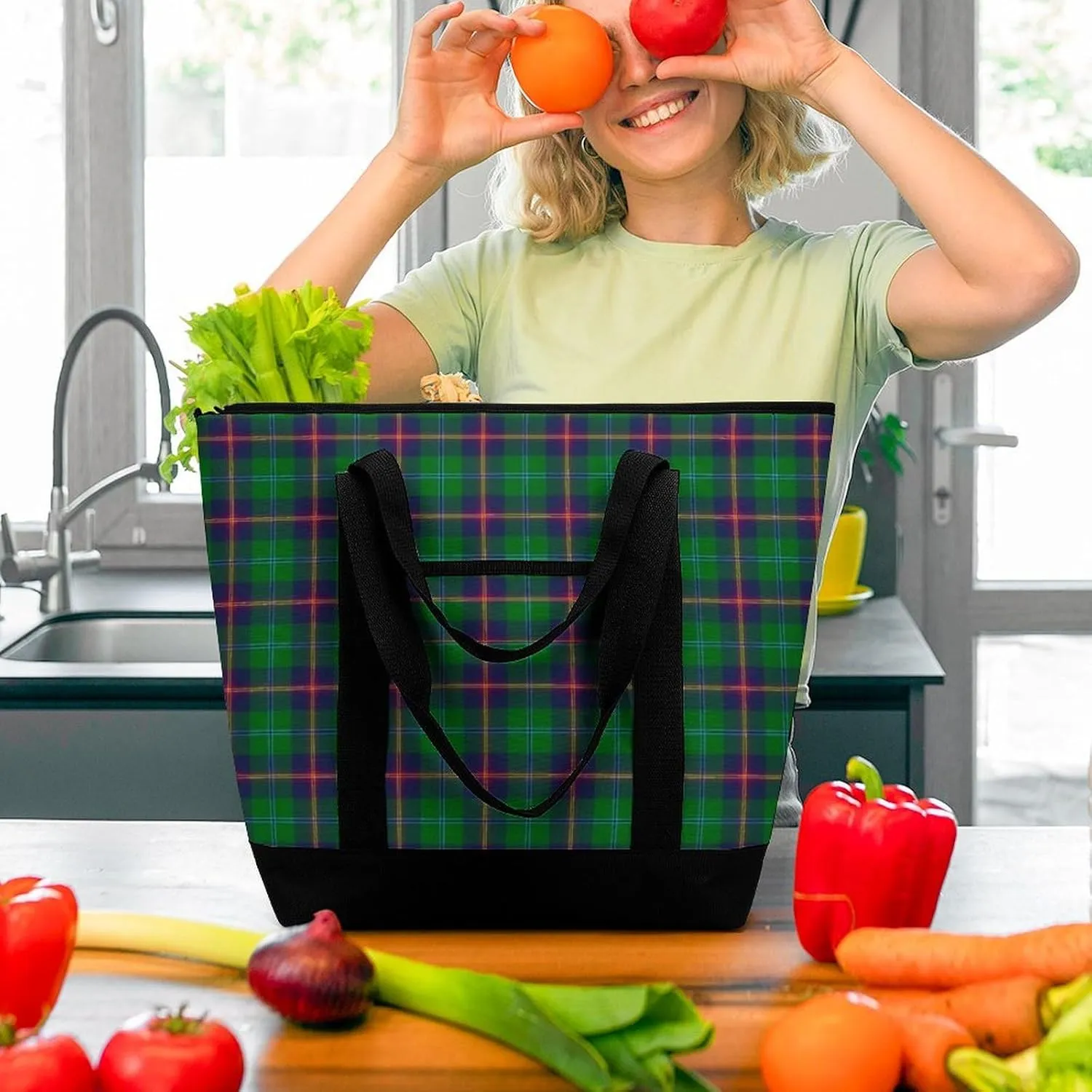 Clan Tartan Blue And Green Fashionable Large Capacity Insulated Shopping Bag