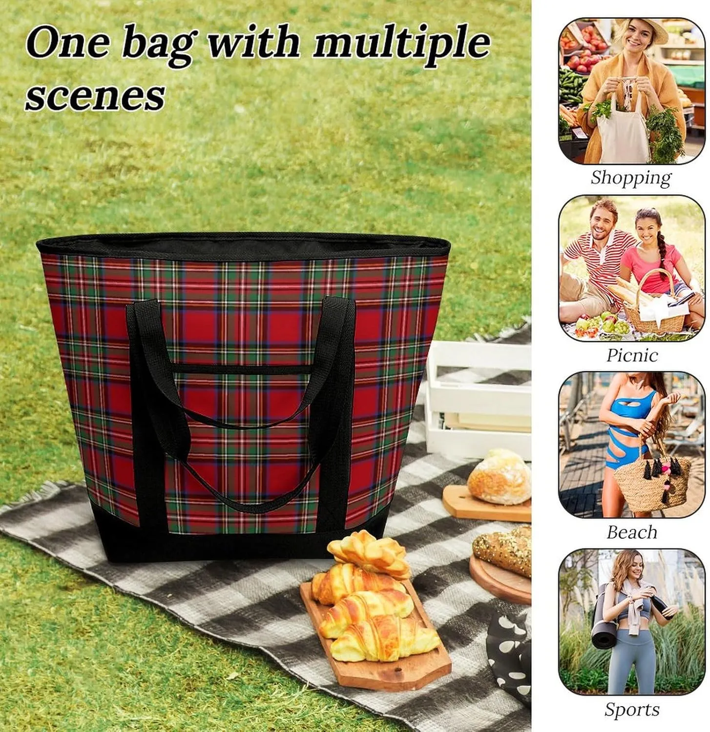 Clan Tartan Blue And Green Fashionable Large Capacity Insulated Shopping Bag