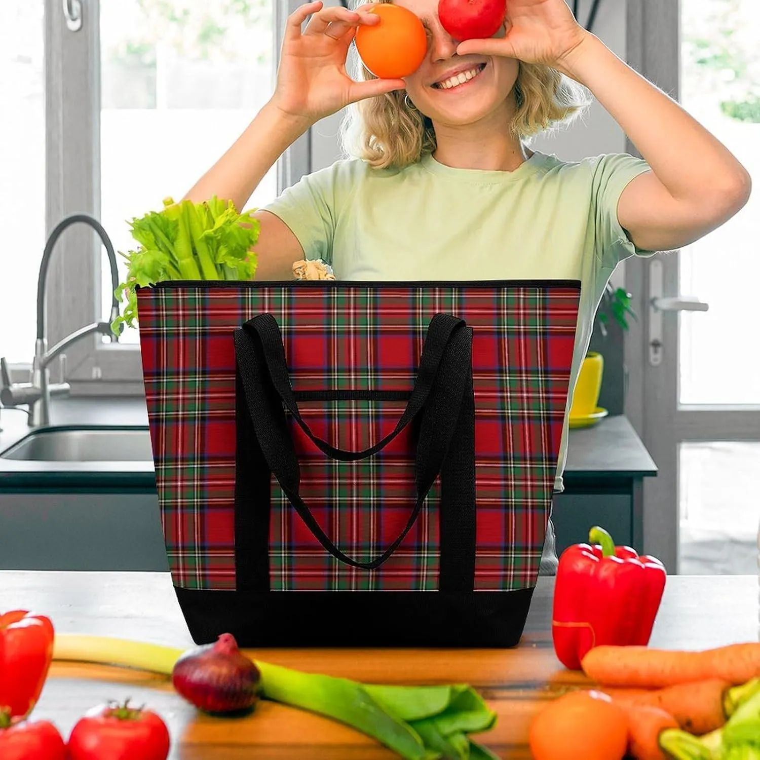 Clan Tartan Blue And Green Fashionable Large Capacity Insulated Shopping Bag