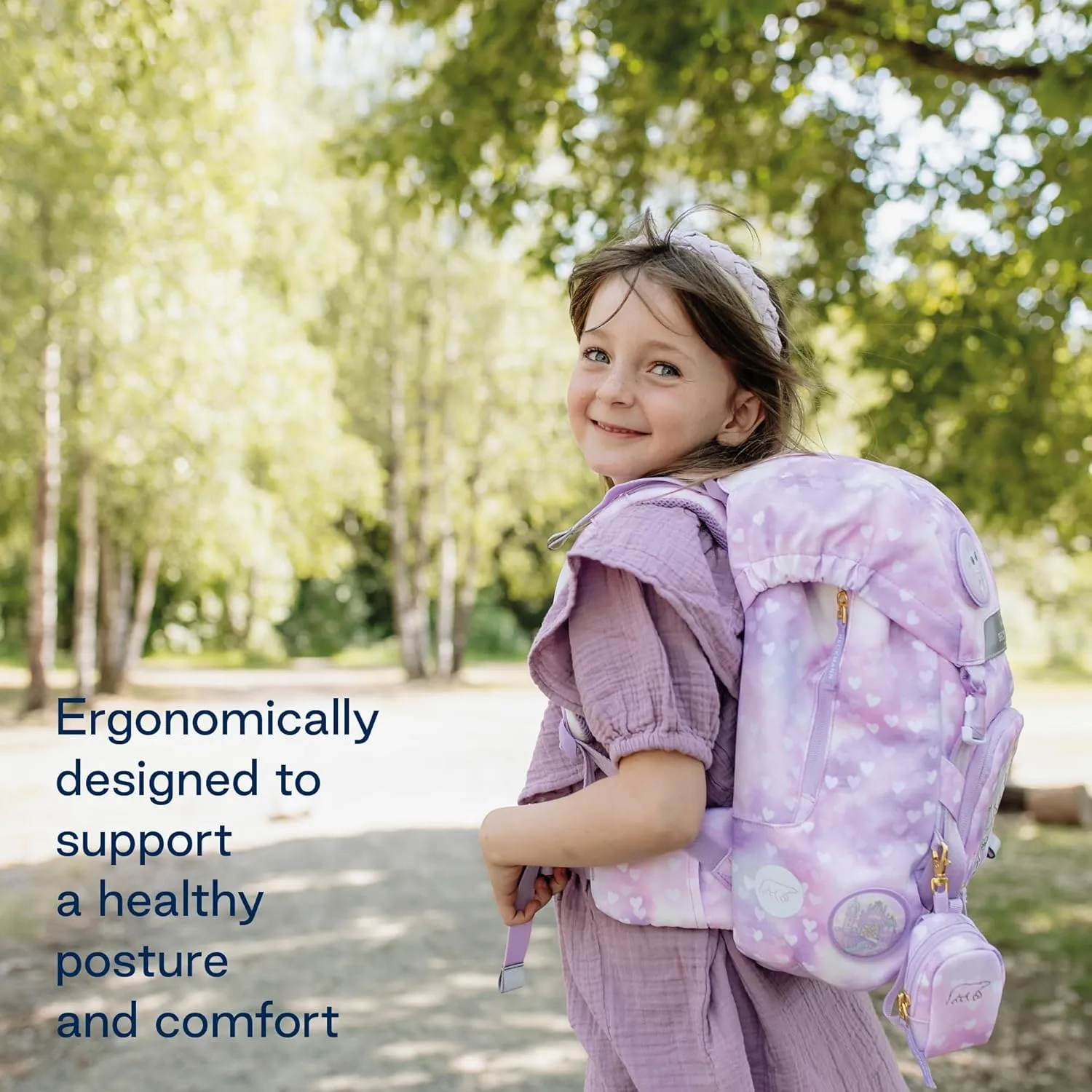 CLASSIC Ergonomic School Backpack for Kids – Lightweight, Adjustable, Spacious – Posture-Friendly, Durable – Ages 6-8, Elementary school, 1st & 2nd grade. 22 lt. UNICORN PRINCESS, PURPLE