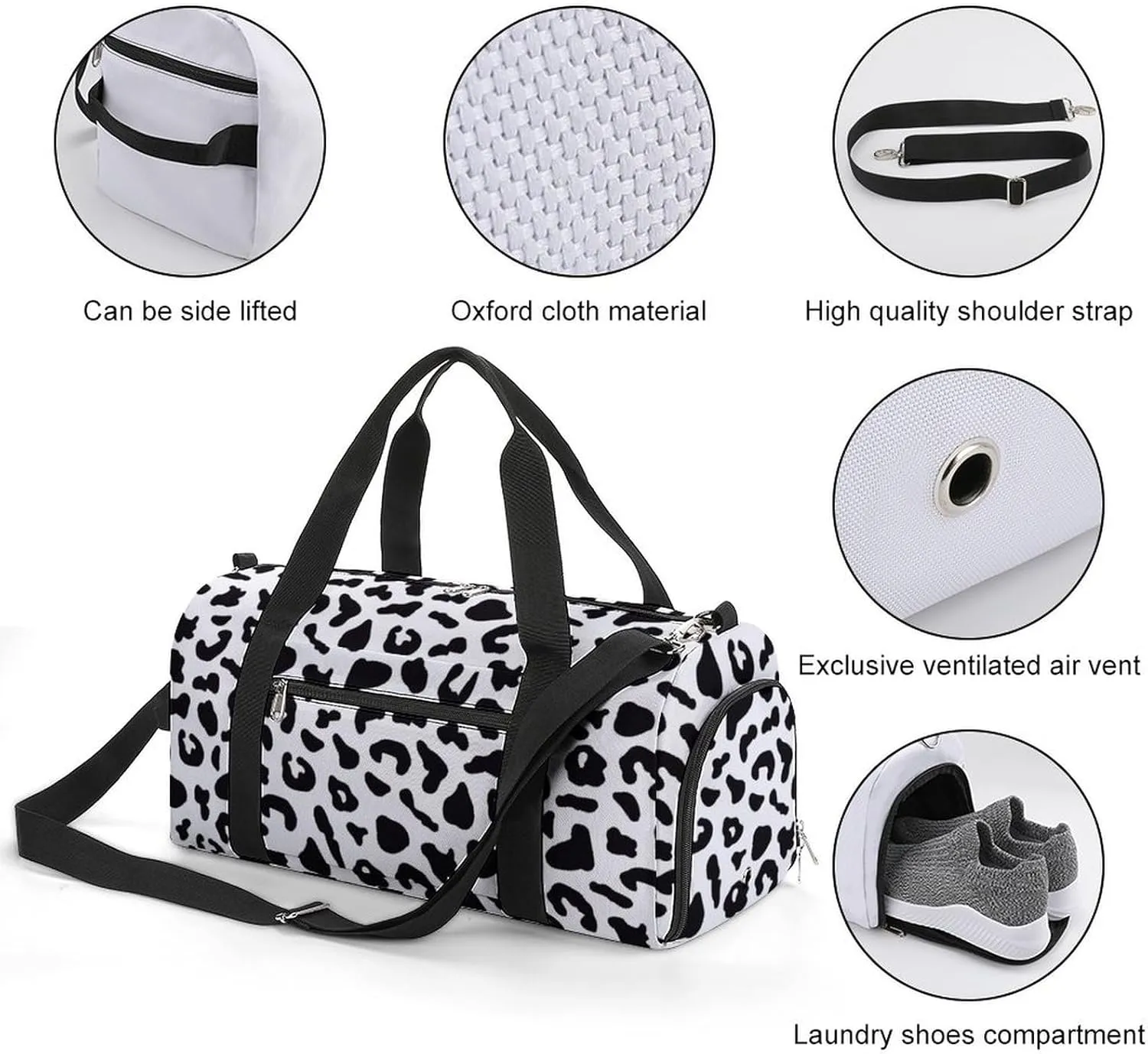 Classic Leopard Print Sport Gym Duffle Travel Bag with Shoe Compartment,Wet Pocket for Men and Women