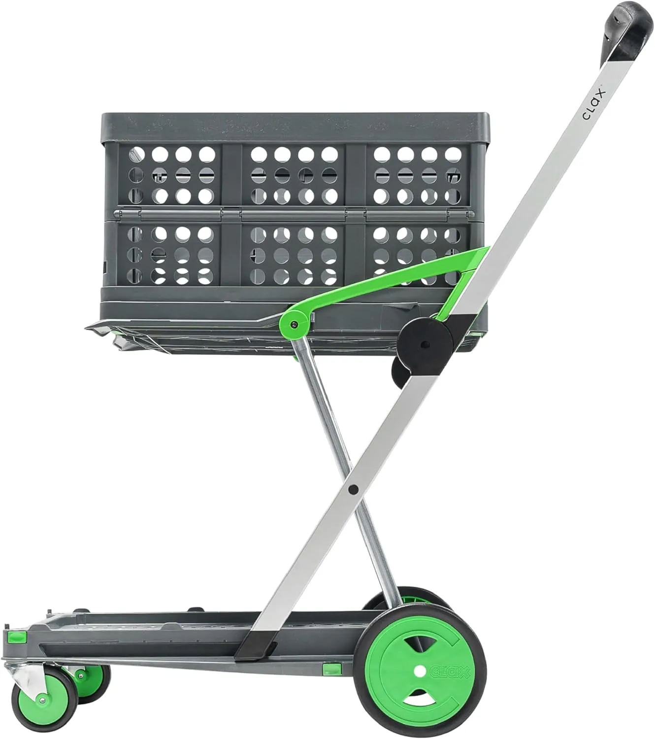 CLAX® The Original | Made in Germany | Multi use Functional Collapsible carts | Mobile Folding Trolley | Shopping cart with Storage Crate | Platform Truck (Green)