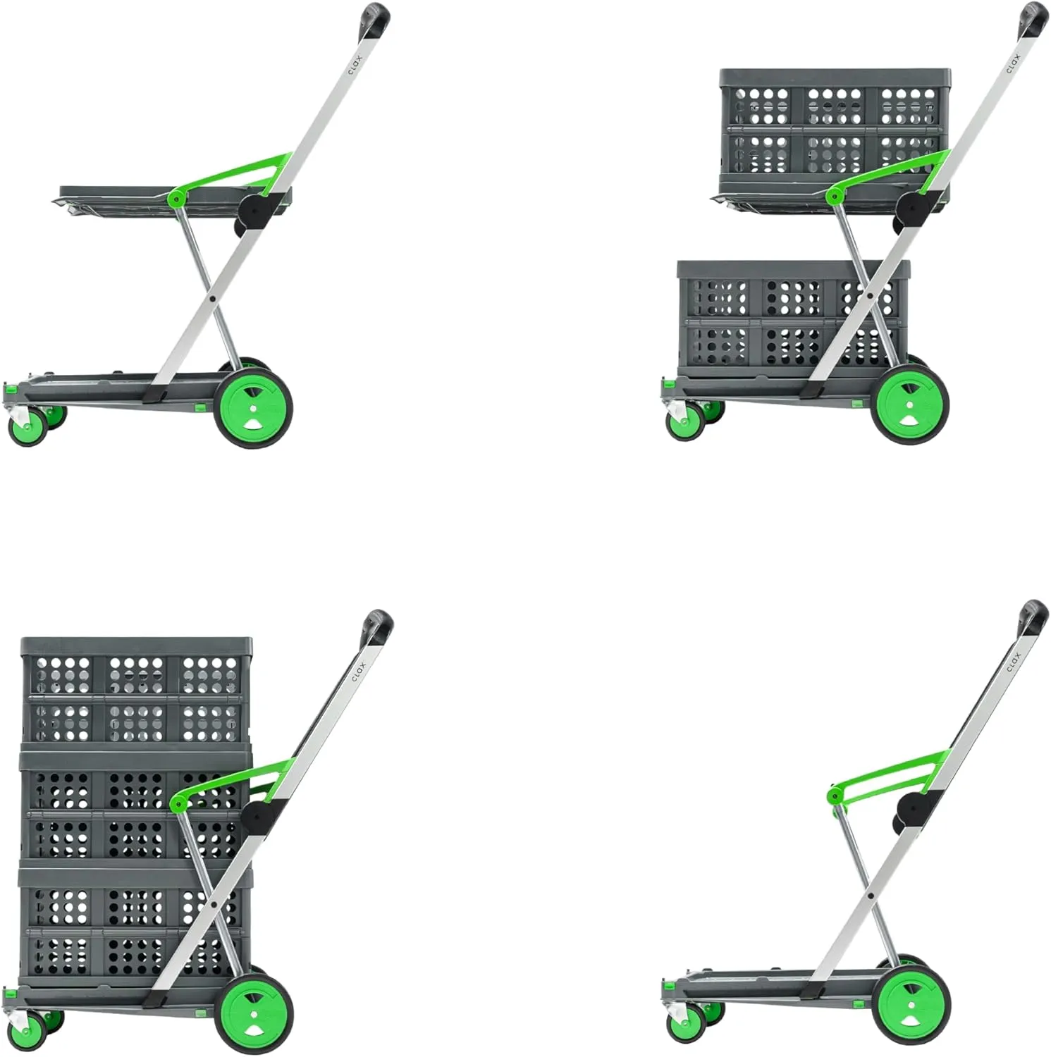 CLAX® The Original | Made in Germany | Multi use Functional Collapsible carts | Mobile Folding Trolley | Shopping cart with Storage Crate | Platform Truck (Green)