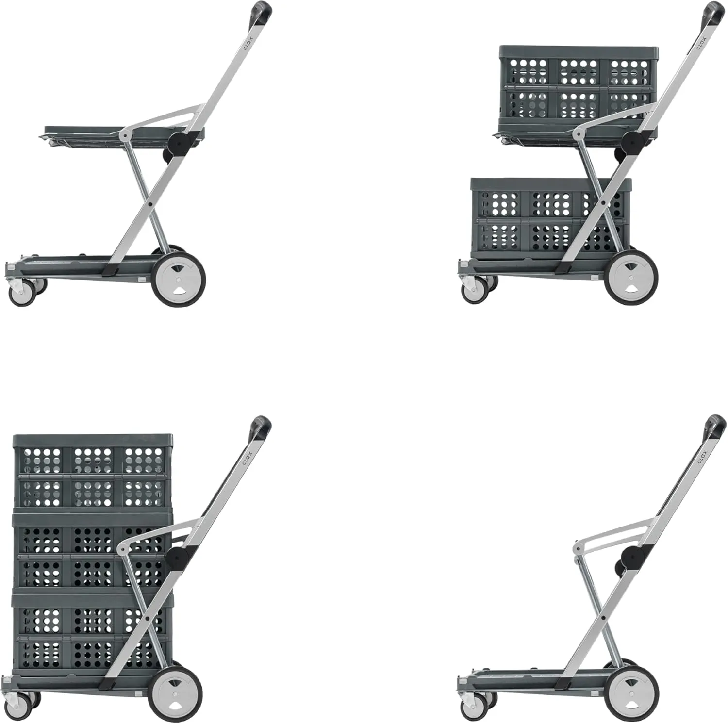 CLAX® The Original | Made in Germany | Multi use Functional Collapsible Carts | Mobile Folding Trolley | Shopping cart with Storage Crate | Platform Truck (Grey)