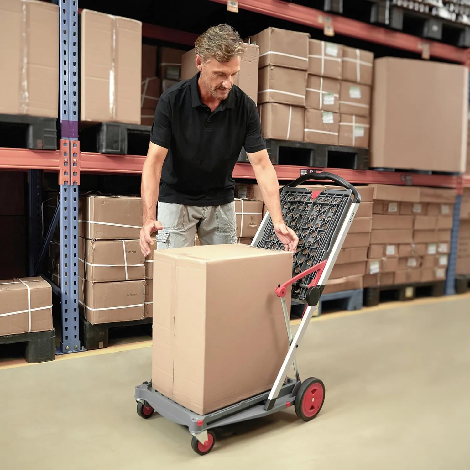 CLAX® The Original | Made in Germany | Multi use Functional Collapsible Carts | Mobile Folding Trolley | Shopping cart with Storage Crate | Platform Truck (Grey)