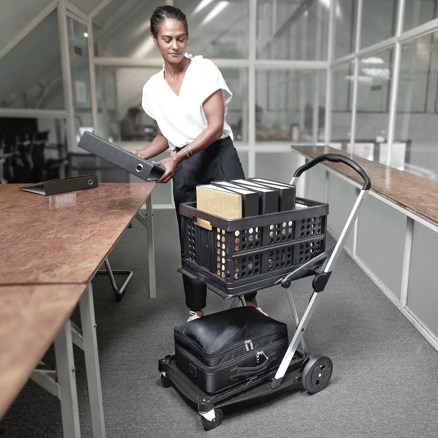 CLAX® The Original | Made in Germany | Multi use Functional Collapsible Carts | Mobile Folding Trolley | Shopping cart with Storage Crate | Platform Truck (Grey)