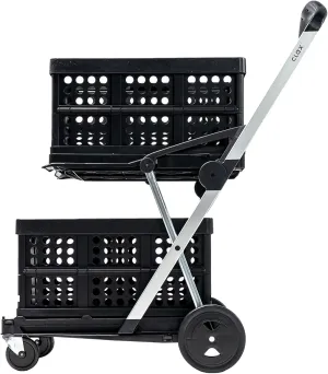 CLAX® The Original | Made in Germany | Multi Use Functional Collapsible Carts | Mobile Folding Trolley | Storage Cart Wagon | Shopping Cart with 2 Storage Crates (Black)