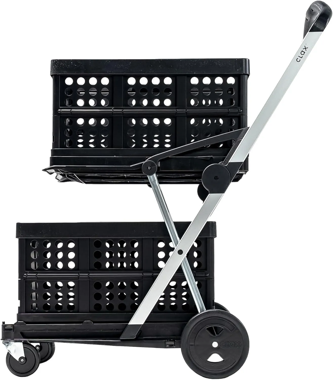 CLAX® The Original | Made in Germany | Multi Use Functional Collapsible Carts | Mobile Folding Trolley | Storage Cart Wagon | Shopping Cart with 2 Storage Crates (Black)