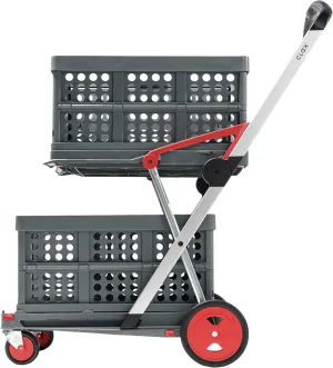CLAX® The Original | Made in Germany | Multi Use Functional Collapsible Carts | Mobile Folding Trolley | Storage Cart Wagon | Shopping Cart with 2 Storage Crates (Red)