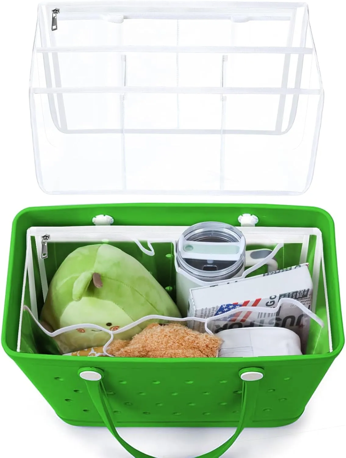 Clear Beach Bag Organizer Accessories Compatible with Bogg Bag X Large Size, Insert Divider Pouch Zipper for Bags, 5 Pocekets, Original Your Bag and Divide