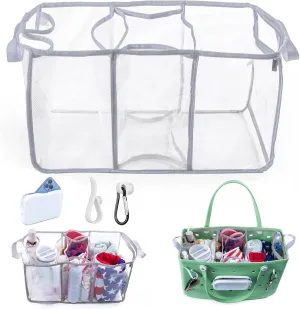 Clear Beach Bag Organizer Insert with 3pcs Accessories Compatible with Bogg Bag (Large), Beach Tote Divider with Sunglasses Holder, Phone Holder and Clips Hooks