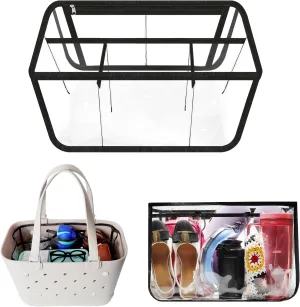 Clear Beach Bag Organizer Original Accessories for Simple Modern Extra Large Organizing Your Bags and Divide Space,Transparent & Black