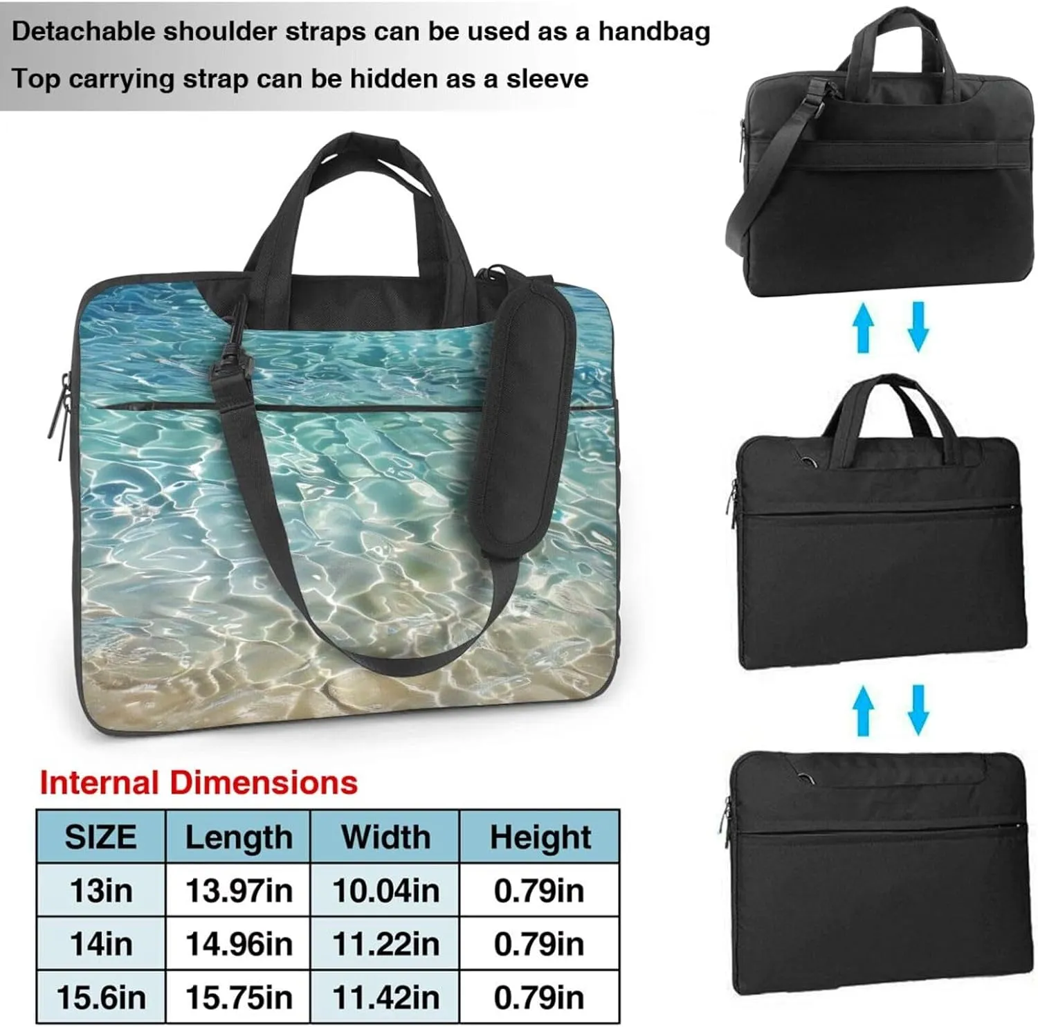 Clear Sea Water Printed Laptop Tote Bag Travel Bag Business Computer Bag Work Bag for Men Women
