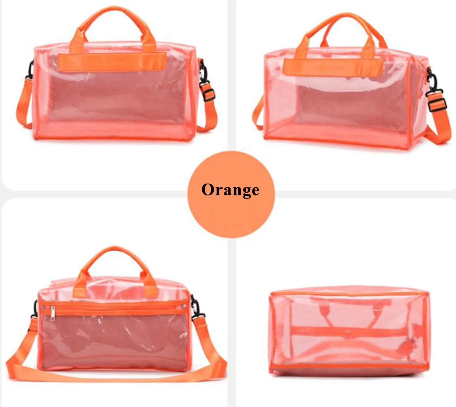 Clear Tote Bag Large Heavy Duty Clear Duffel Bag Clear Gym Bag With Adjustable Strap,With Wet Compartment For Home,Work,Concerts,Beach,Swimming (Orange)