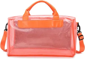 Clear Tote Bag Large Heavy Duty Clear Duffel Bag Clear Gym Bag With Adjustable Strap,With Wet Compartment For Home,Work,Concerts,Beach,Swimming (Orange)