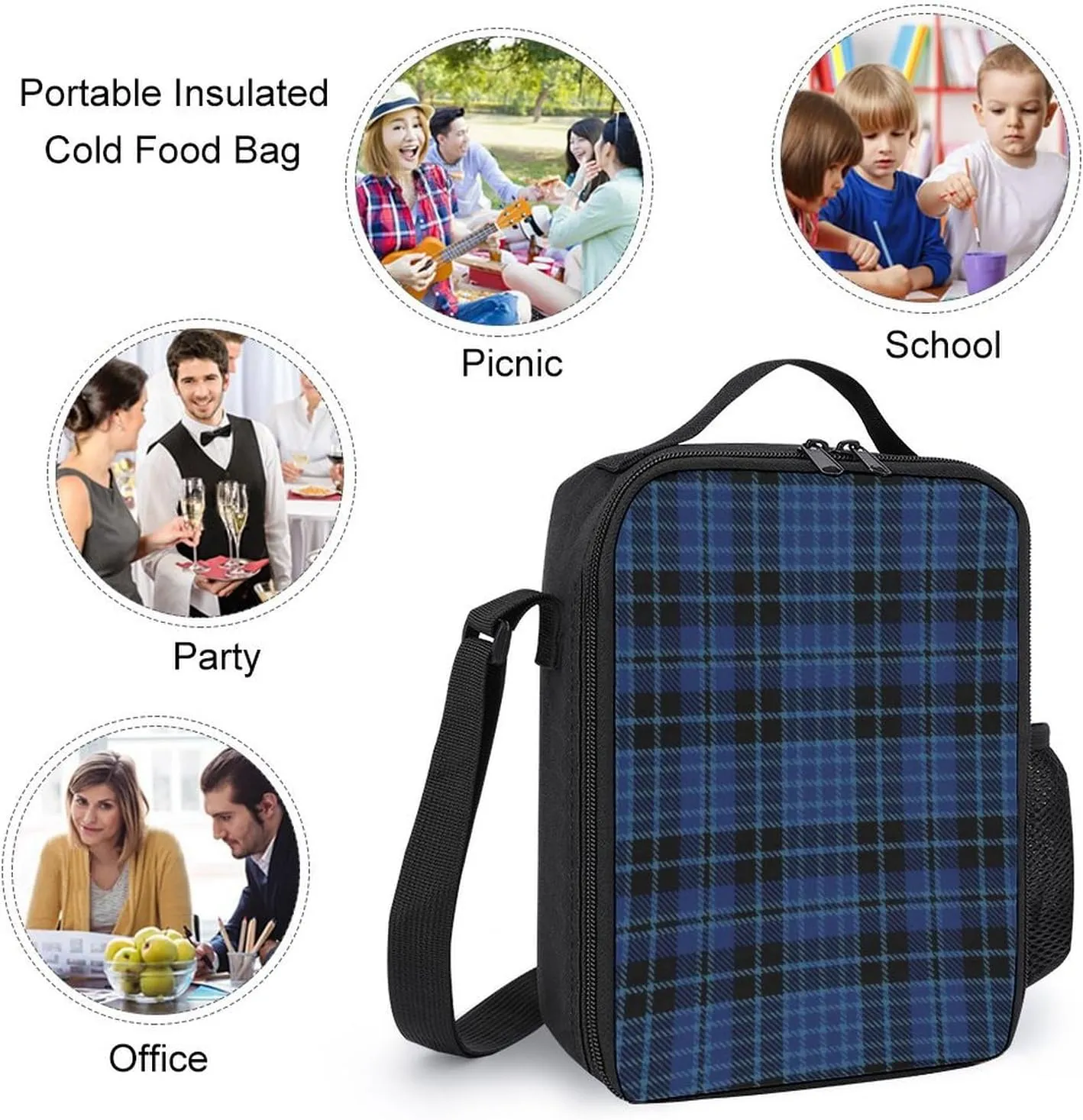 Clergy Blue Black White Large Capacity Portable Insulated Cold Meal Bag Unisex