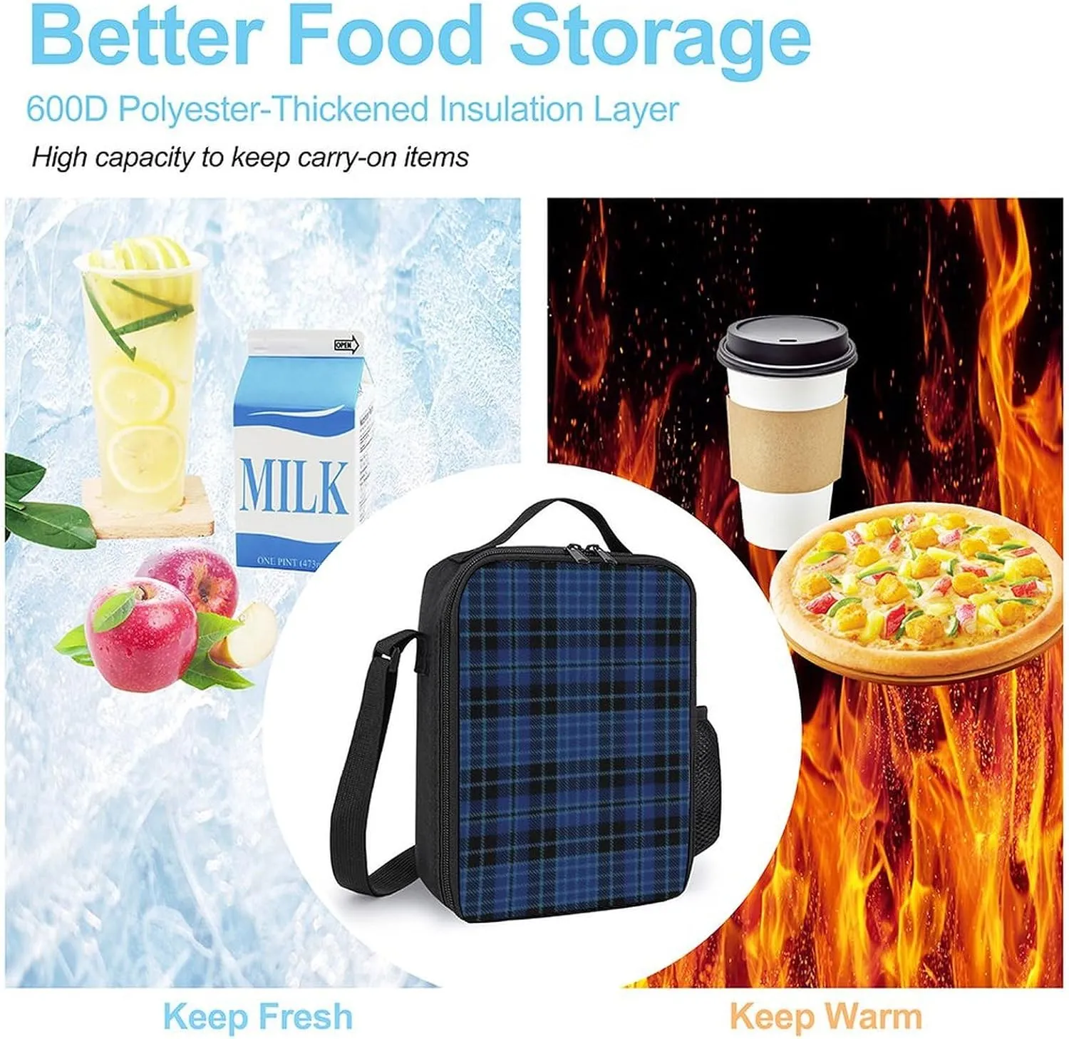 Clergy Blue Black White Large Capacity Portable Insulated Cold Meal Bag Unisex