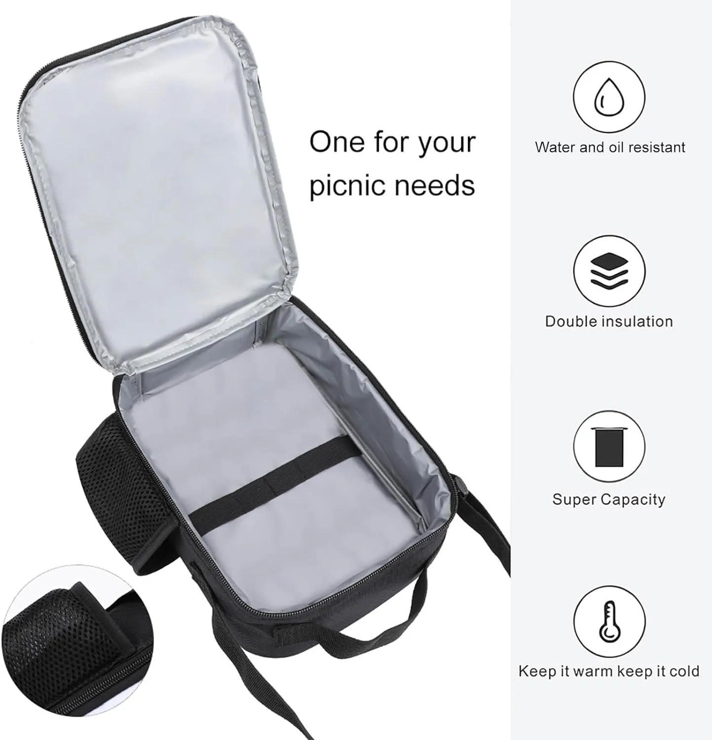 Clergy Blue Black White Large Capacity Portable Insulated Cold Meal Bag Unisex