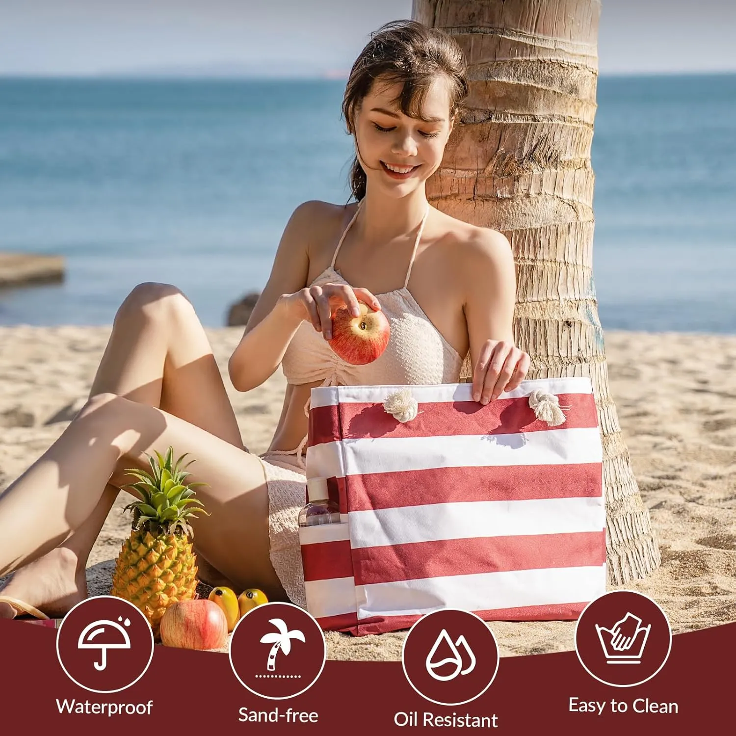 Clothirily Beach Bag for Women - Large Beach Tote Bag, Waterproof Sandproof Beach Bag with Zipper, Large Swim Pool Beach Tote