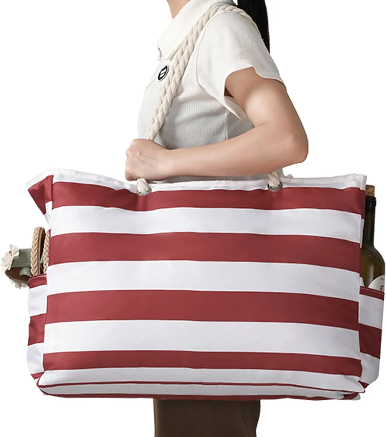 Clothirily Beach Bag for Women - Large Beach Tote Bag, Waterproof Sandproof Beach Bag with Zipper, Large Swim Pool Beach Tote