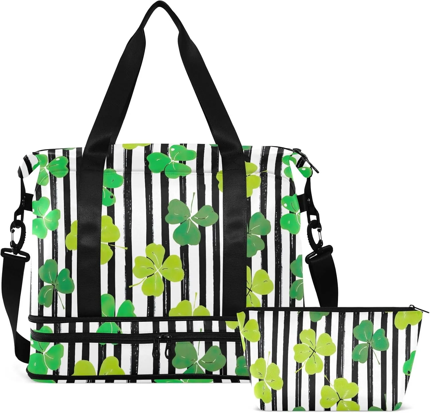 Clover Leaf Black Lines Overnight Bag for Men Expandable Track Shoe Bag, Carry on Tote Bag with Dry and Wet Separation