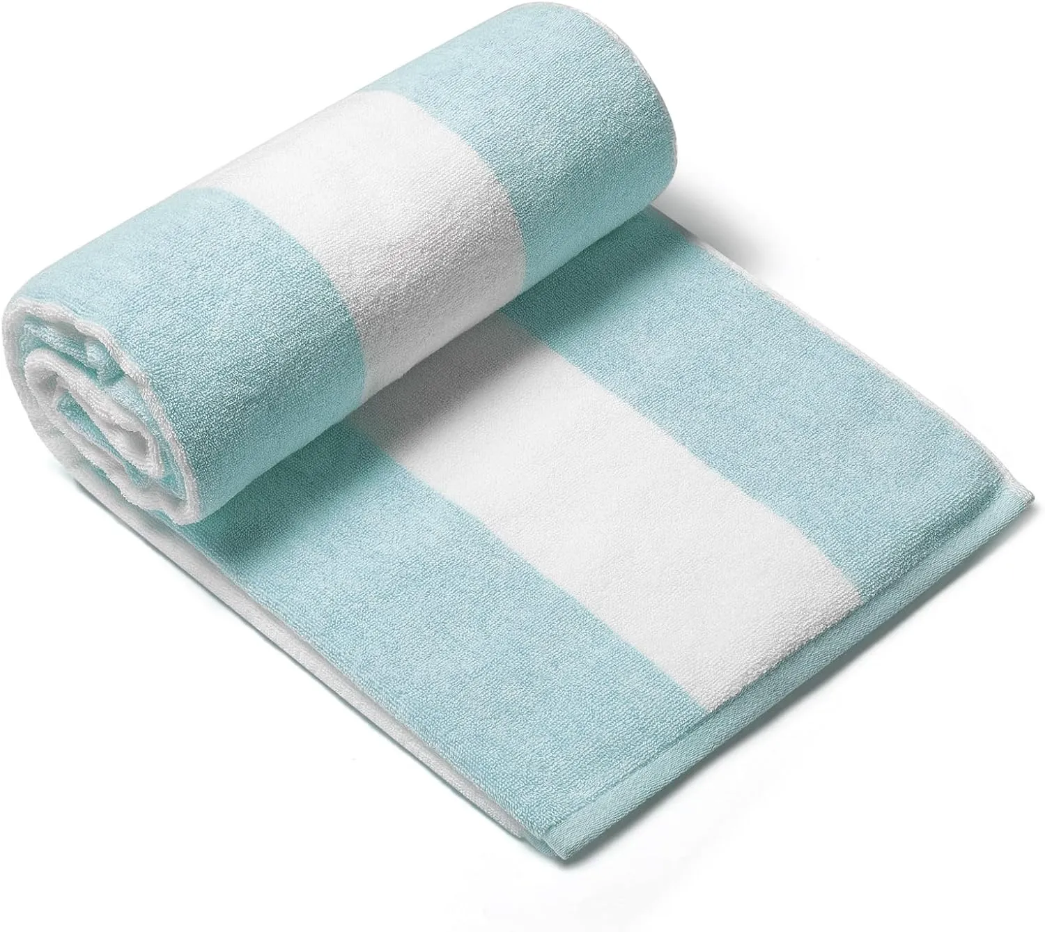 CLOWOOD Plush Oversized Beach Towel - Cotton 40 x 72 Inch Large Thick Aqua Striped Cabana Pool Swimming Towel