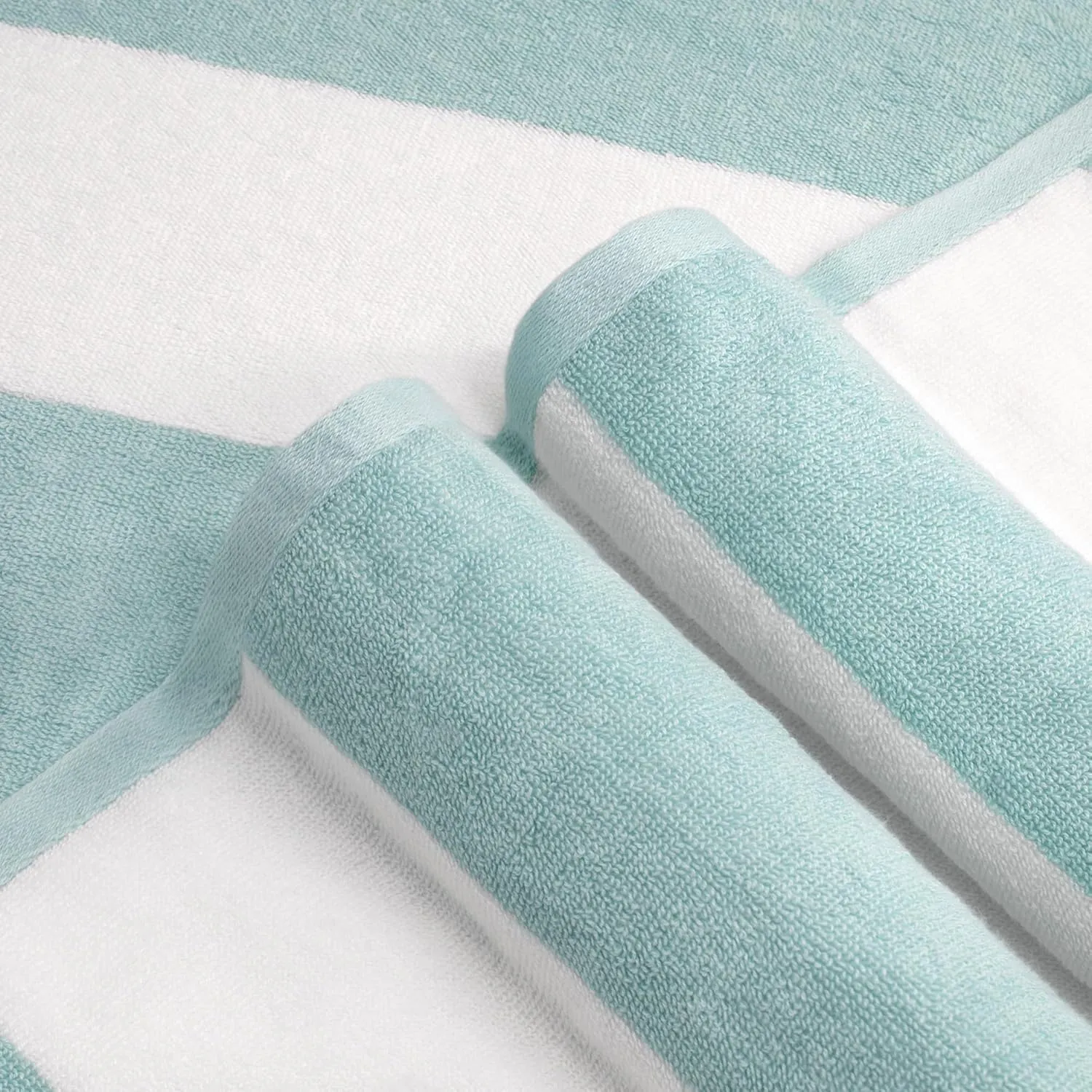 CLOWOOD Plush Oversized Beach Towel - Cotton 40 x 72 Inch Large Thick Aqua Striped Cabana Pool Swimming Towel