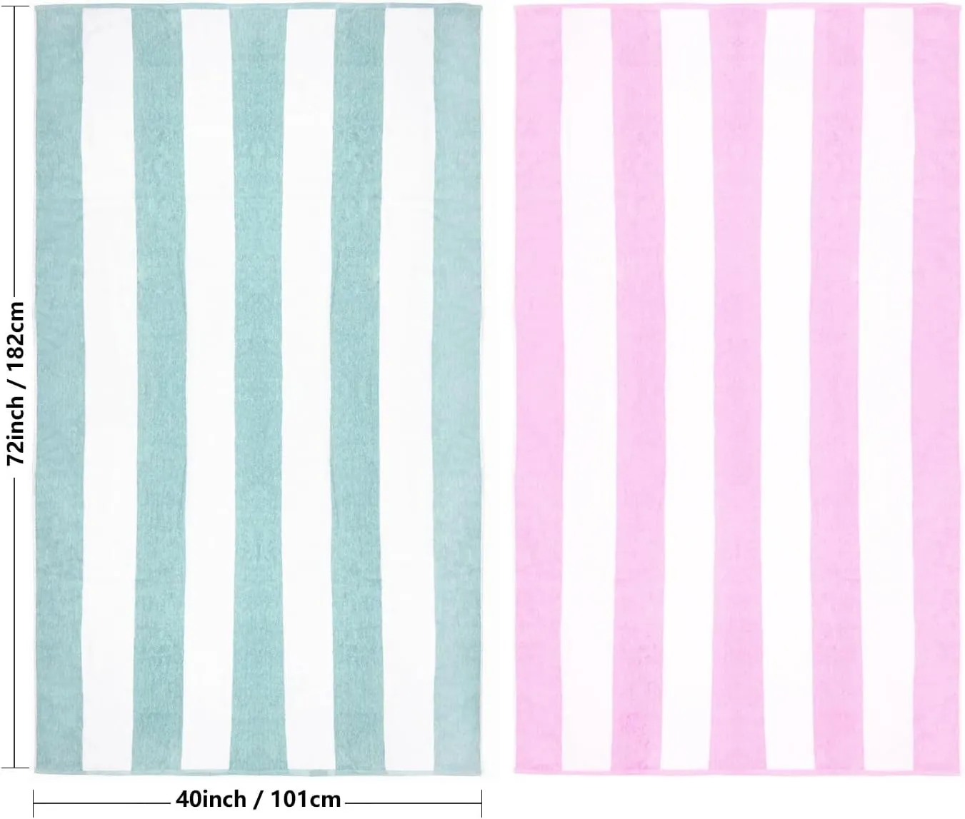 CLOWOOD Plush Oversized Beach Towel - Cotton 40 x 72 Inch Large Thick Aqua Striped Cabana Pool Swimming Towel