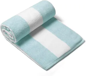 CLOWOOD Plush Oversized Beach Towel - Cotton 40 x 72 Inch Large Thick Aqua Striped Cabana Pool Swimming Towel
