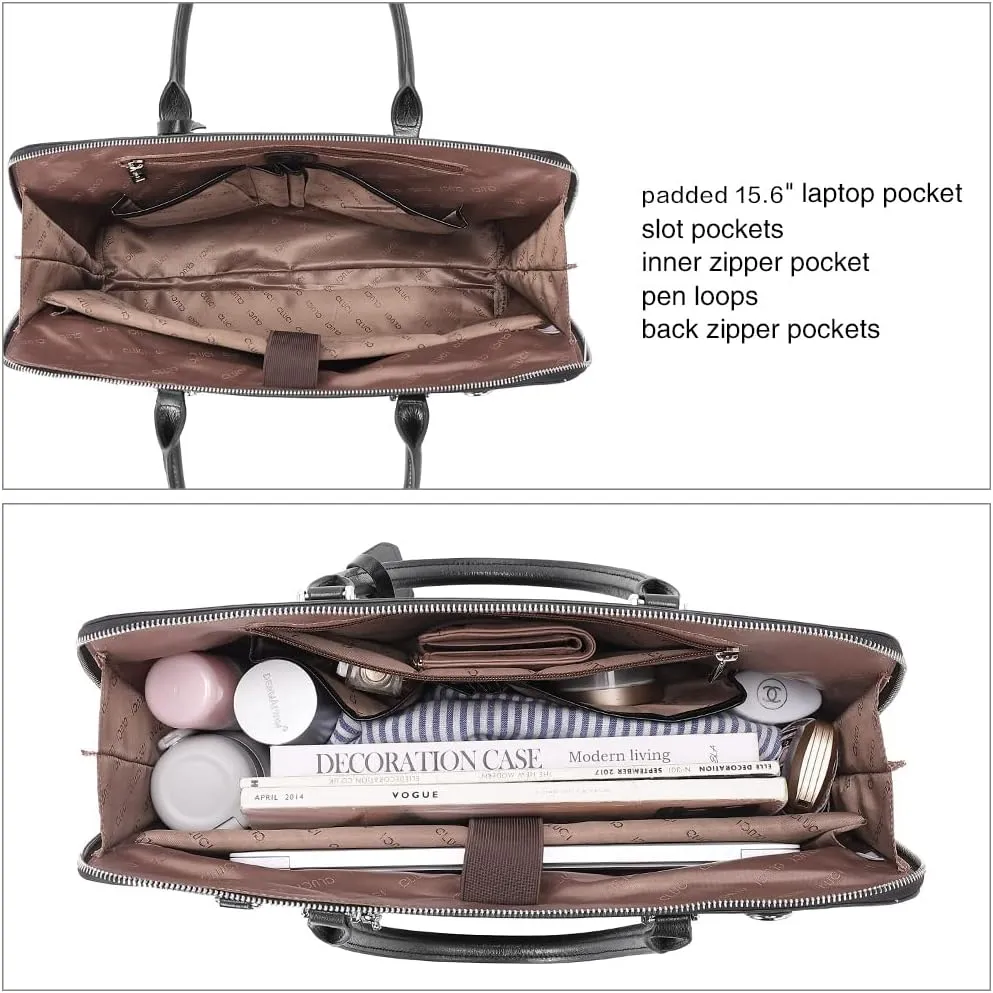 CLUCI Leather Briefcase for Women 15.6 Inch Laptop Business Computer Ladies Stylish Work Handbags Shoulder Bag