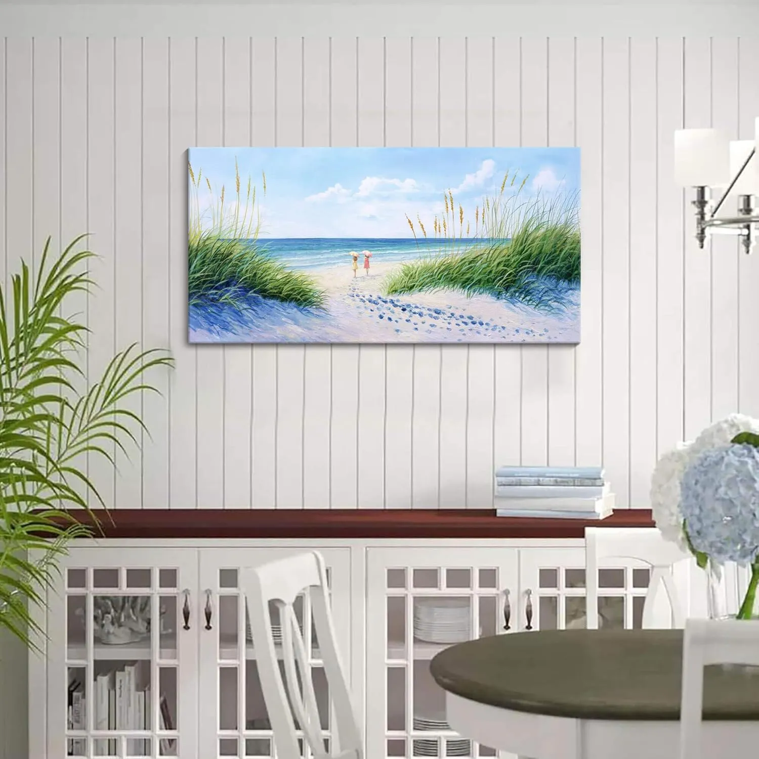 Coastal Wall Art - Large Landscape Wall Art for Living Room, Bedroom Pictures, Ocean Beach Artwork, Blue Wall Art, Above Bed Decor, Coastal Landscape Wall Art,Framed Beach Pinting 20×40IN