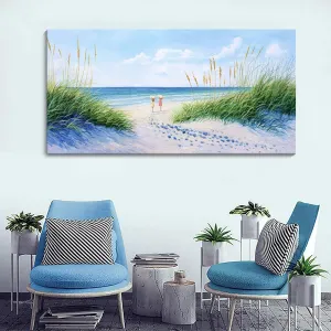 Coastal Wall Art - Large Landscape Wall Art for Living Room, Bedroom Pictures, Ocean Beach Artwork, Blue Wall Art, Above Bed Decor, Coastal Landscape Wall Art,Framed Beach Pinting 20×40IN