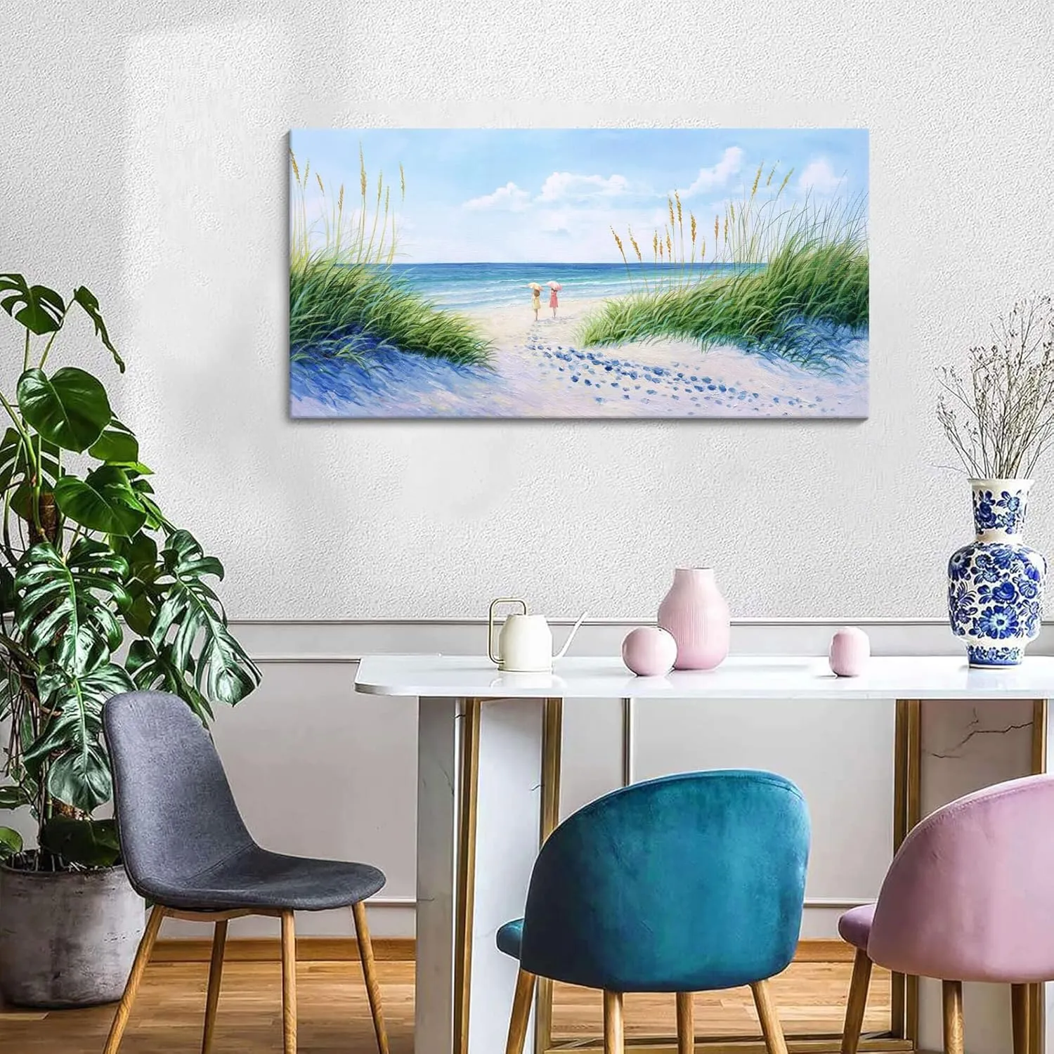 Coastal Wall Art - Large Landscape Wall Art for Living Room, Bedroom Pictures, Ocean Beach Artwork, Blue Wall Art, Above Bed Decor, Coastal Landscape Wall Art,Framed Beach Pinting 20×40IN
