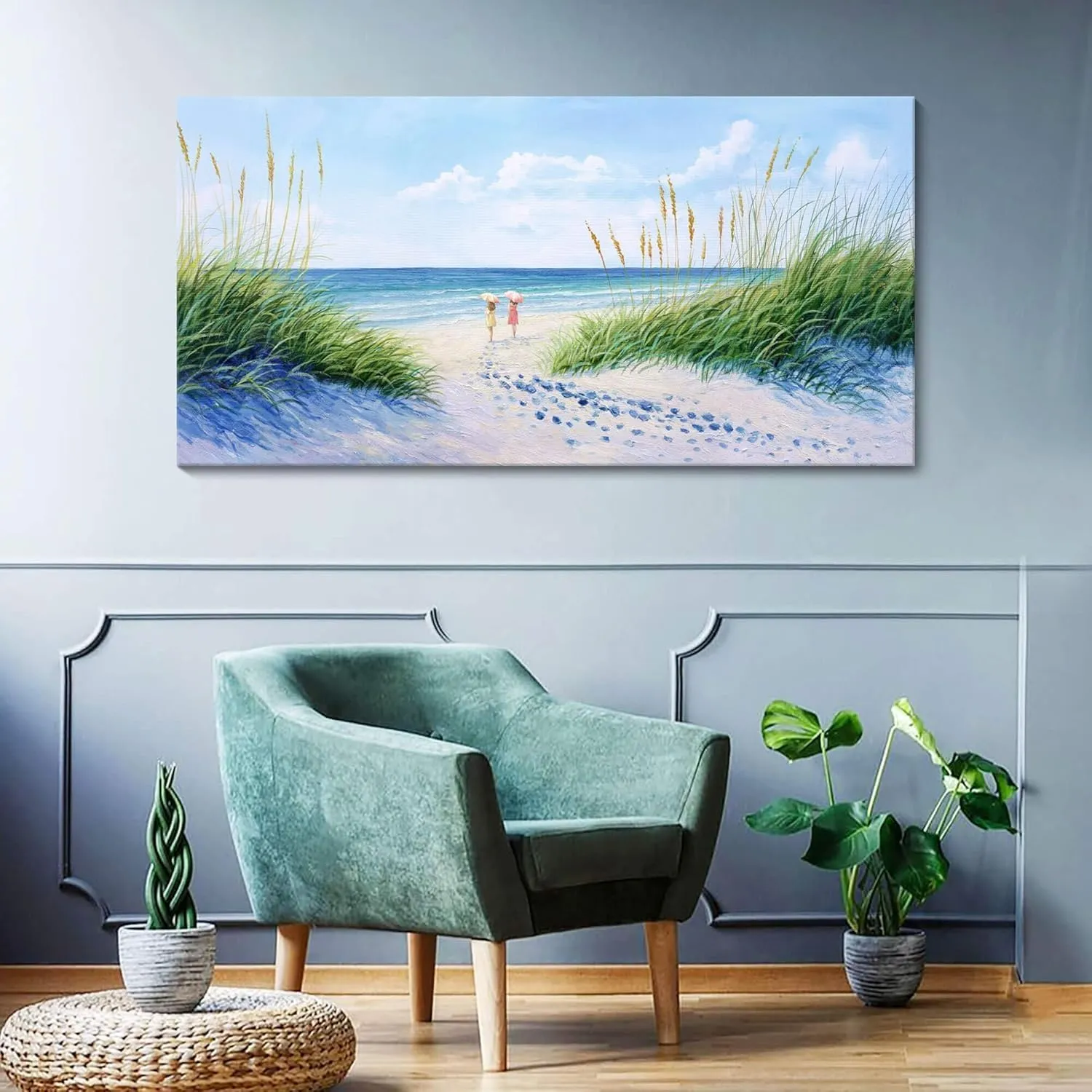 Coastal Wall Art - Large Landscape Wall Art for Living Room, Bedroom Pictures, Ocean Beach Artwork, Blue Wall Art, Above Bed Decor, Coastal Landscape Wall Art,Framed Beach Pinting 20×40IN