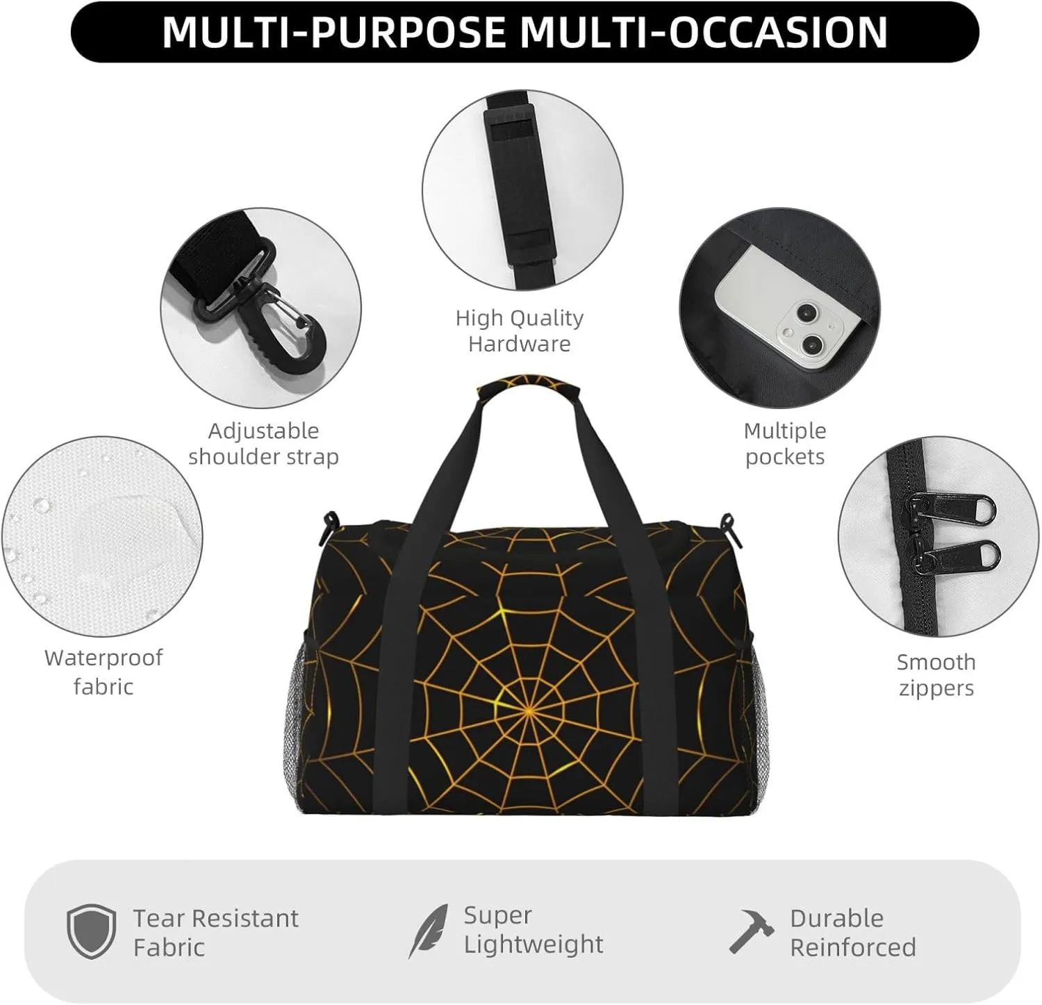 Cobweb Gold Travel Duffel Bag Large Foldable Waterproof Overnight Bag For Beach Swim Bags Pool Sports Gym