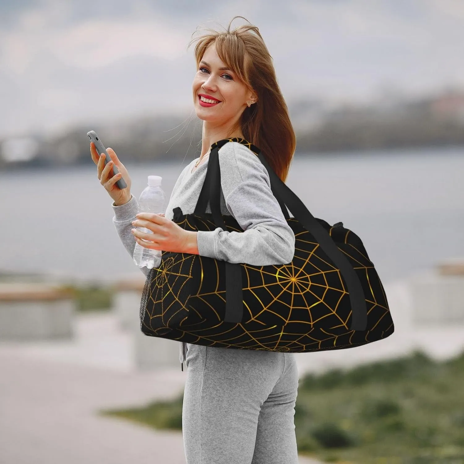 Cobweb Gold Travel Duffel Bag Large Foldable Waterproof Overnight Bag For Beach Swim Bags Pool Sports Gym