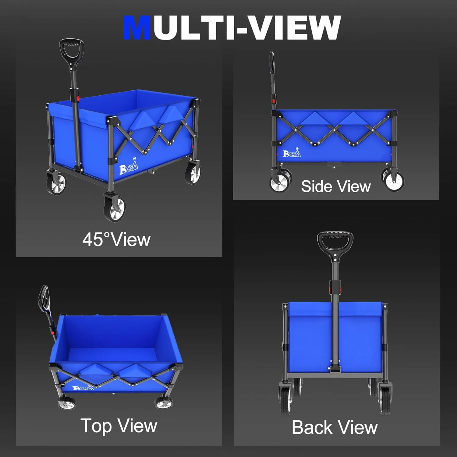 Collapsible Folding Wagon, Outdoor Utility Grocery Large Wagon Cart Heavy Duty Foldable with Silent Universal Wheels, Adjustable Handle, Camping, Garden, Shopping (Blue, 80L)