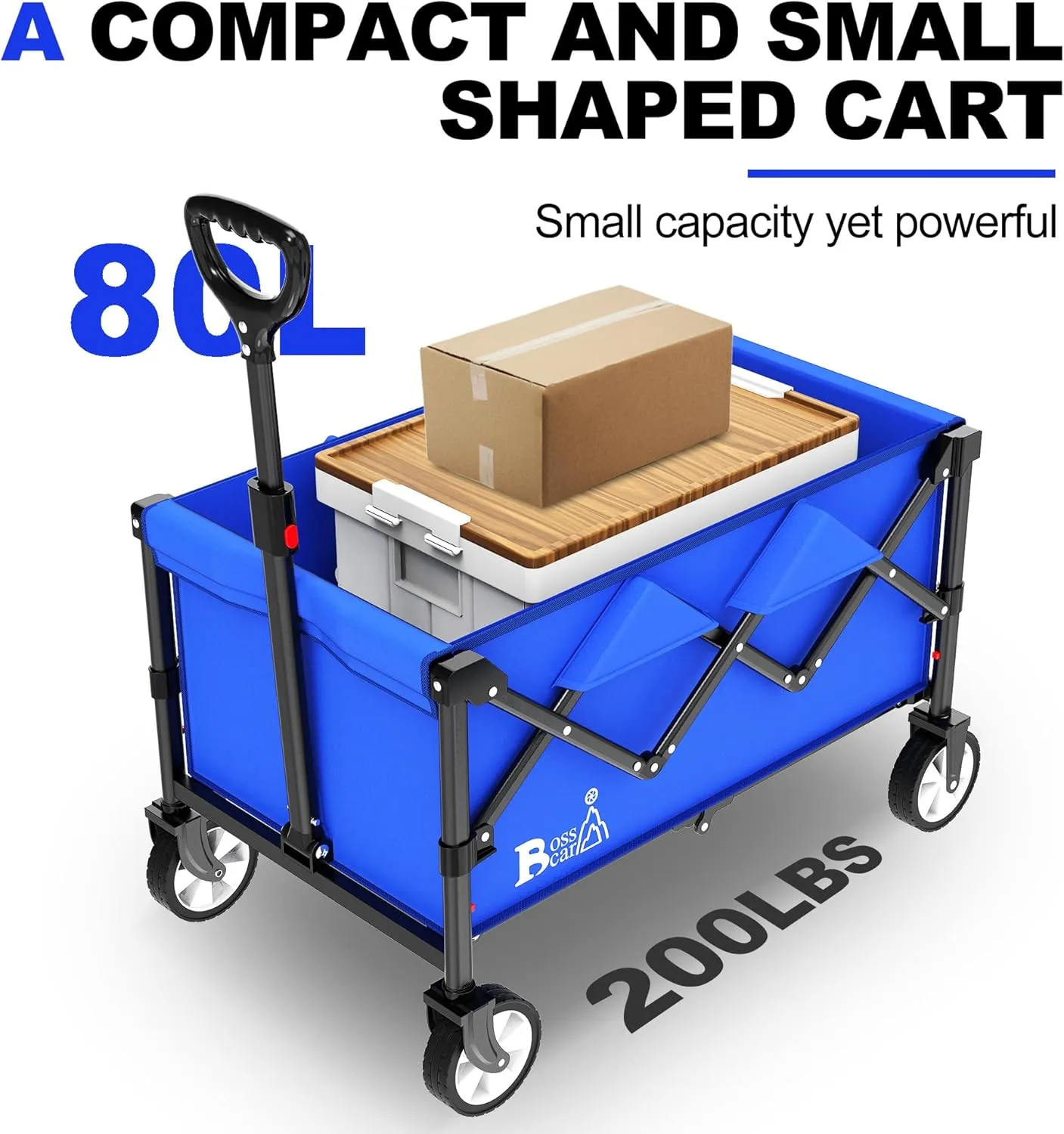 Collapsible Folding Wagon, Outdoor Utility Grocery Large Wagon Cart Heavy Duty Foldable with Silent Universal Wheels, Adjustable Handle, Camping, Garden, Shopping (Blue, 80L)