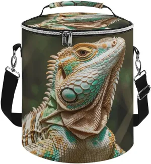 Collapsible Insulated Cooler Bag Primitive Wildlife Lizards Print Leakproof Soft Cooler Bag Round Casserole Carrier for Hot & Cold Food