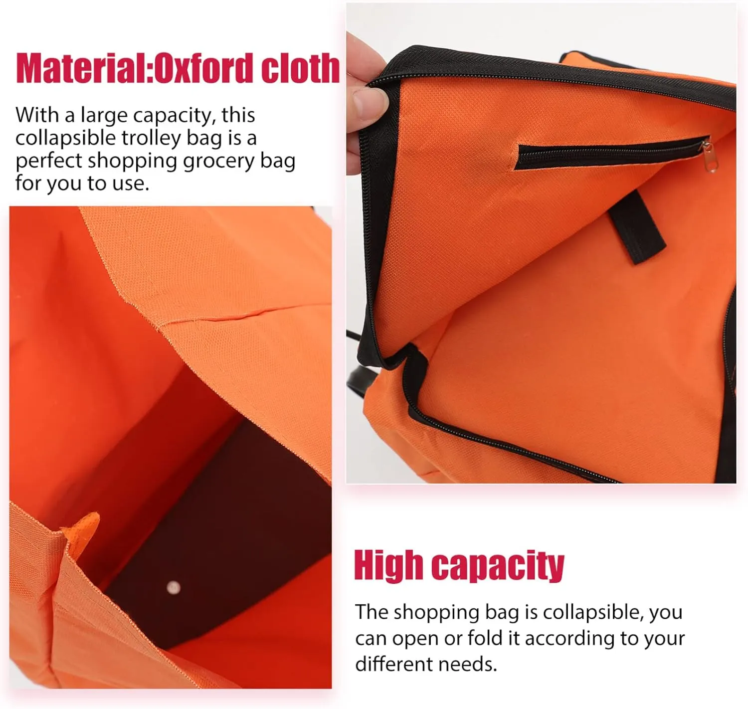 Collapsible Trolley Bag Folding Shopping Bag with Wheels Foldable Shopping Cart Utility Cart Crate