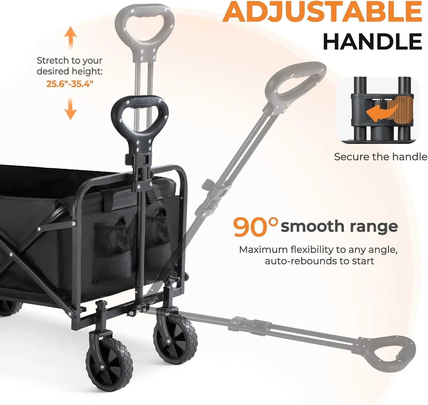 Collapsible Wagon 220 lbs, Heavy Duty Wagon Carts Foldable, Portable Wagons for Groceries, Beach Cart with All-Terrain Wheels & Drink Holders, Utility Wagon for Shopping, Sports, Camping, Black