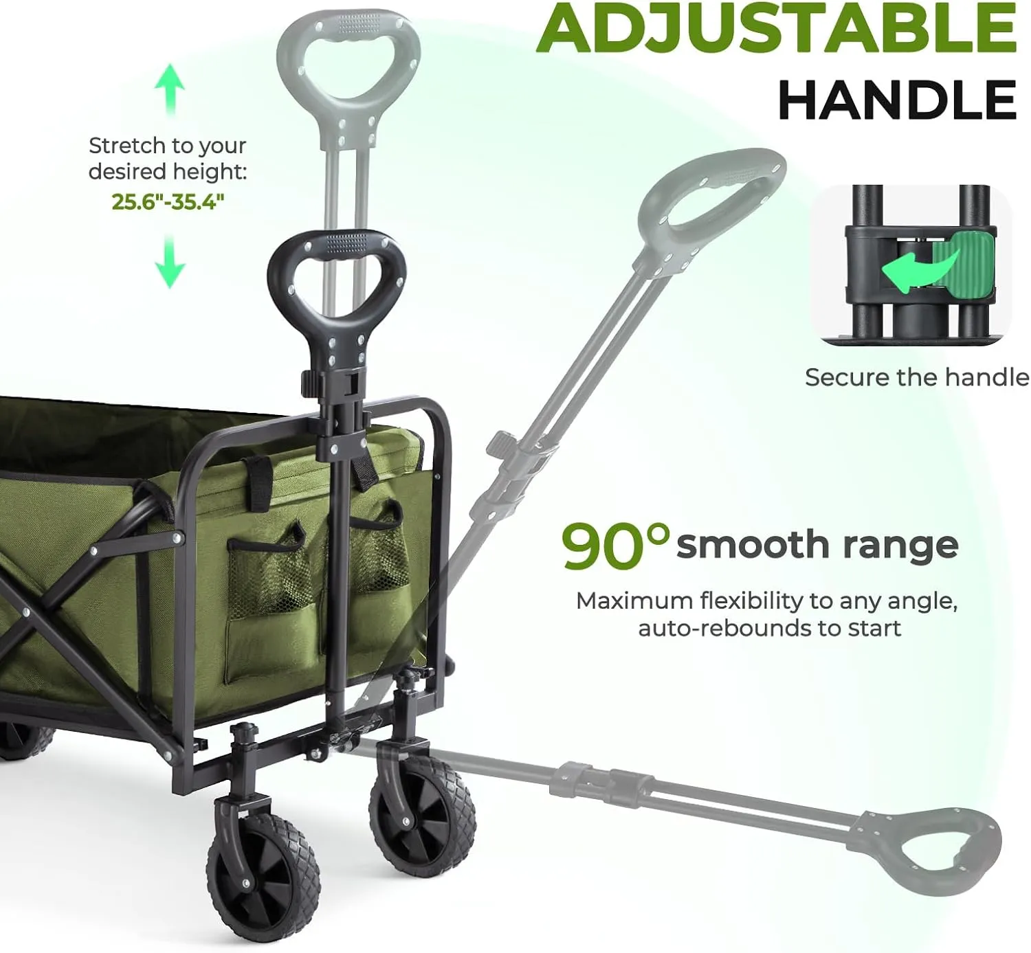Collapsible Wagon 220 lbs, Heavy Duty Wagon Carts Foldable, Portable Wagons for Groceries, Beach Cart with All-Terrain Wheels & Drink Holders, Utility Wagons for Shopping, Sports, Camping, Green