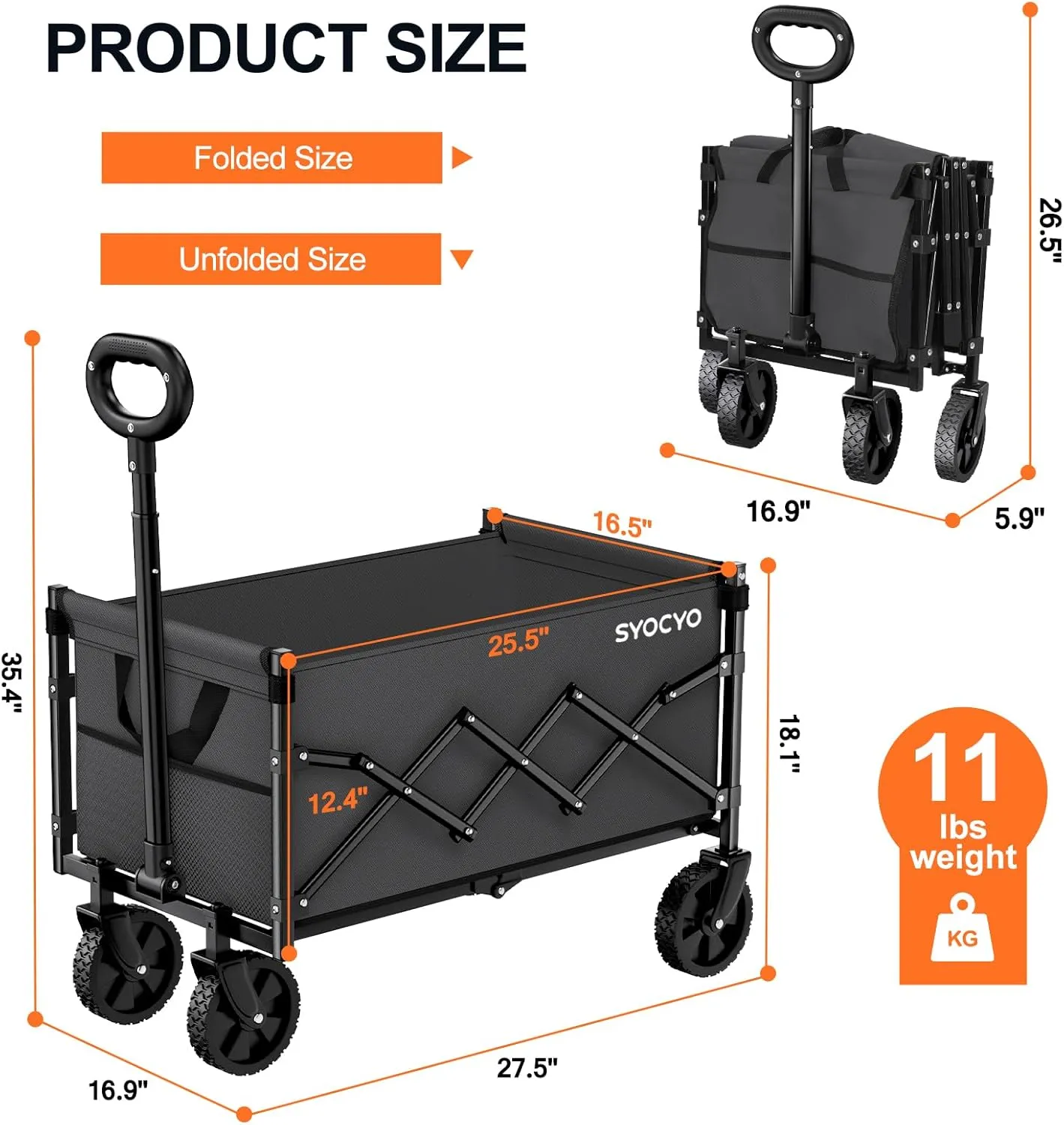 Collapsible Wagon Cart 360lbs Beach Foldable Wagon Lightweight & Portable Folding Utility Grocery Shopping Carts with Wheels for Shopping Sports Garden Camping Grey