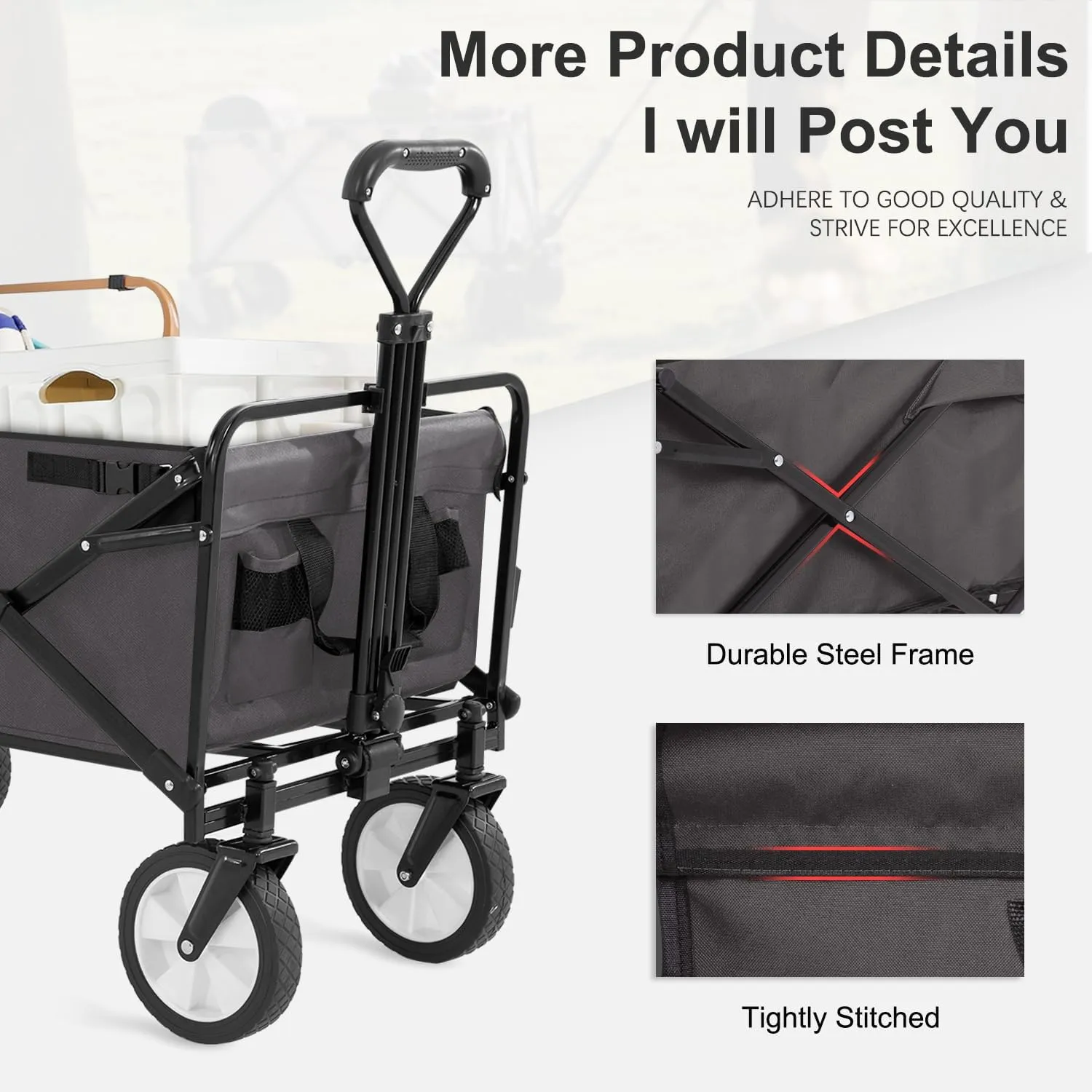 Collapsible Wagon Folding Wagon Garden Cart with Large Capacity, Portable Utility Wagon Cart Heavy Duty for Beach Camping Shopping Garden (Grey)