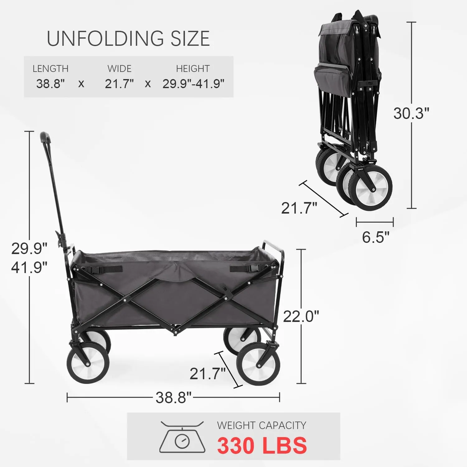 Collapsible Wagon Folding Wagon Garden Cart with Large Capacity, Portable Utility Wagon Cart Heavy Duty for Beach Camping Shopping Garden (Grey)